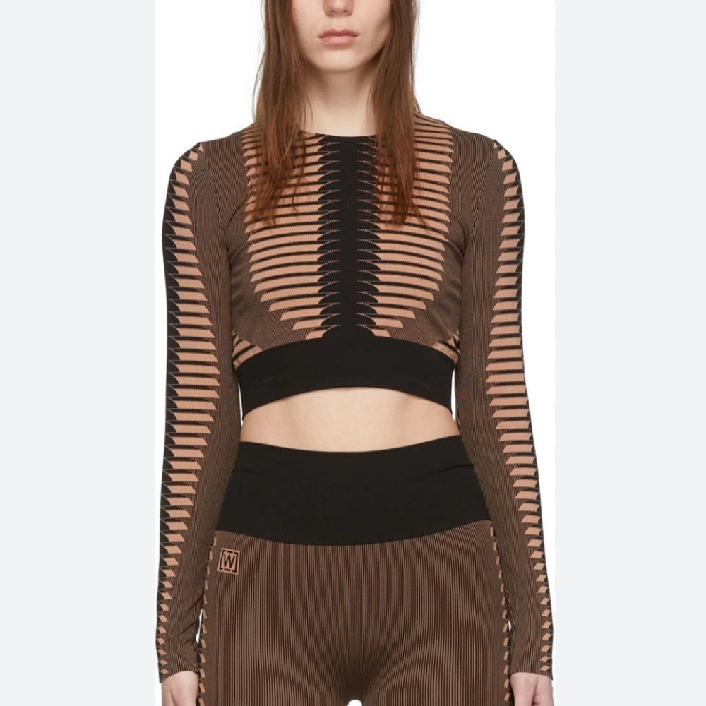 Wolford Shaping Slit Sport Athletic Long Sleeve Jacquars Knit Crop Top XS